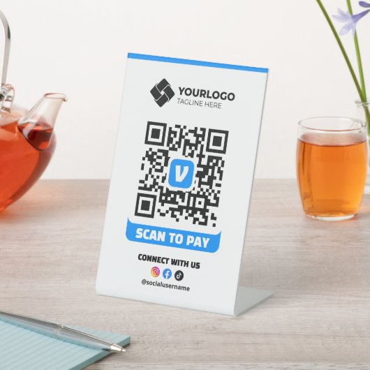 Signe De Table Analyser pour payer le code QR Paiement Logo Venmo (In SItu)