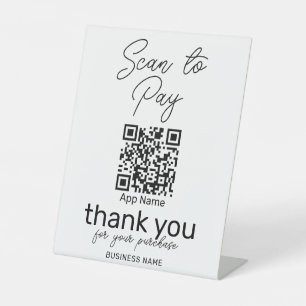 Signe De Table Analyser pour payer le code Qr Paiement noir blanc