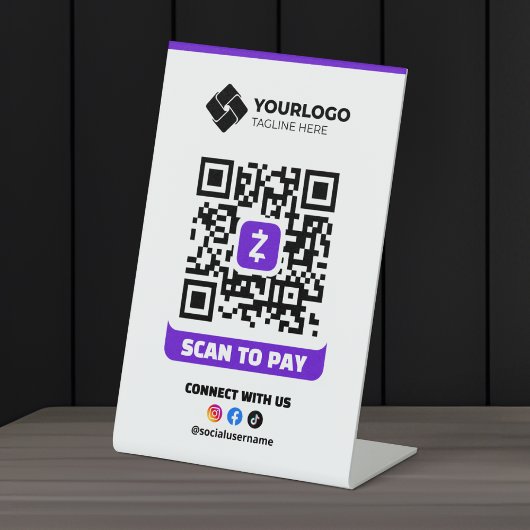 Signe De Table Analyser pour payer le code QR Paiement Zelle Logo