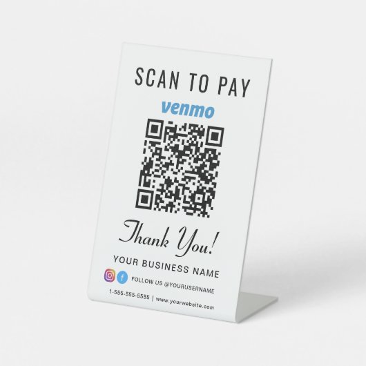 Signe De Table Analyser pour payer le code QR Venmo (Recto)