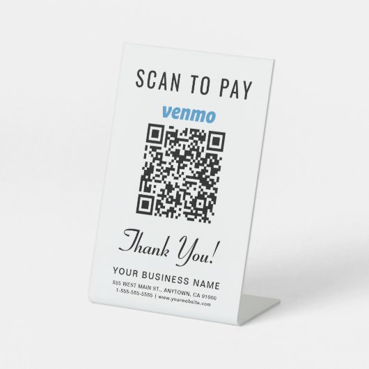 Signe De Table Analyser pour payer le code QR Venmo (Recto)