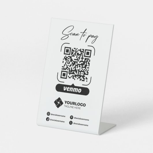 Signe De Table Analyser pour payer le code QR Venmo Paiement (Recto)