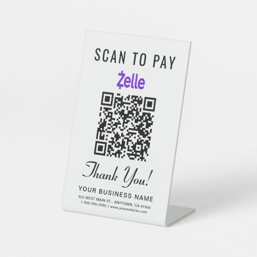 Signe De Table Analyser pour payer le code QR Zelle (Recto)