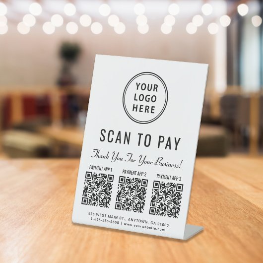 Signe De Table Analyser pour payer Logo 3 Codes QR de paiement