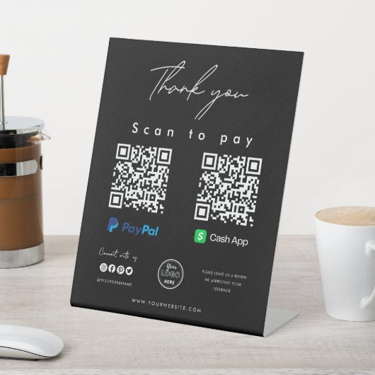 Signe De Table Analyser pour payer Logo Paypal Cash App QR Code M (In SItu)