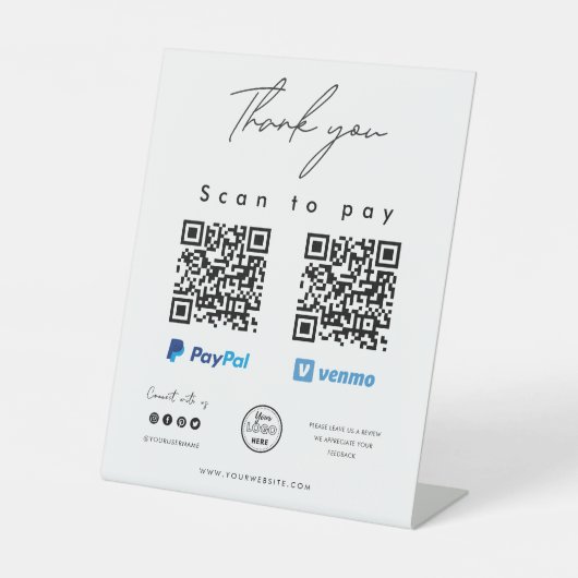 Signe De Table Analyser pour payer Logo Paypal Venmo QR Code Merc (Recto)