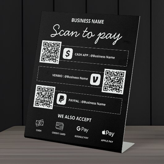 Signe De Table Analyser pour payer QR Code Cash App, Venmo, PayPa