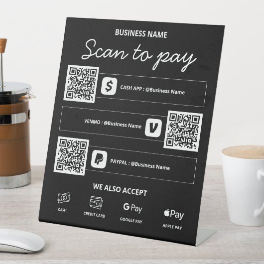 Signe De Table Analyser pour payer QR Code Cash App, Venmo, PayPa (In SItu)