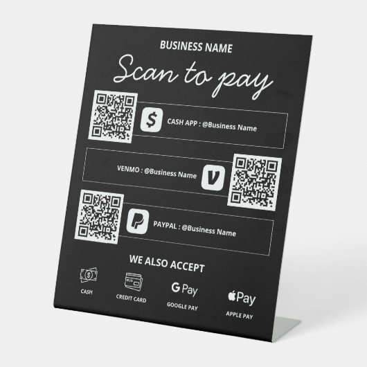 Signe De Table Analyser pour payer QR Code Cash App, Venmo, PayPa (Recto)