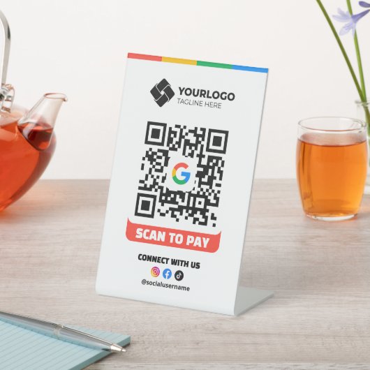 Signe De Table Analyser pour payer QR Code Paiement Google Pay Lo (In SItu)
