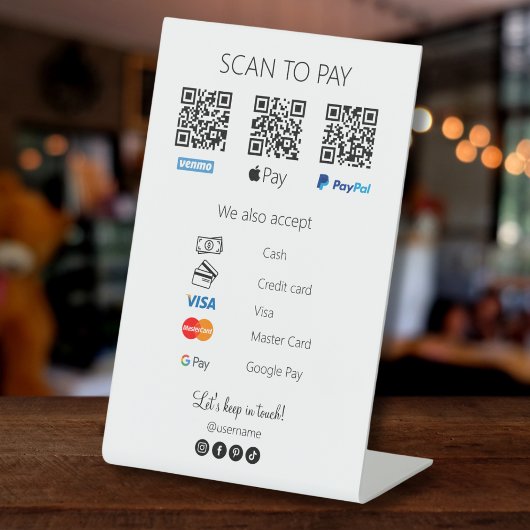 Signe De Table Analyser pour payer Qr Code Venmo Business Simple