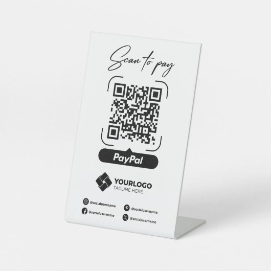 Signe De Table Analyser pour payer Signal QR Code Paypal Paiement (Recto)