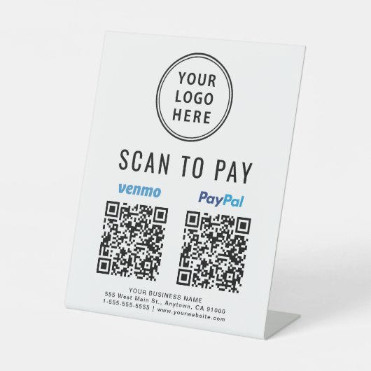 Signe De Table Analyser pour payer Venmo Paypal Code QR Logo (Recto)