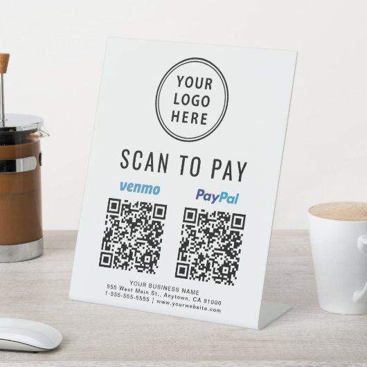 Signe De Table Analyser pour payer Venmo Paypal Code QR Logo (In SItu)