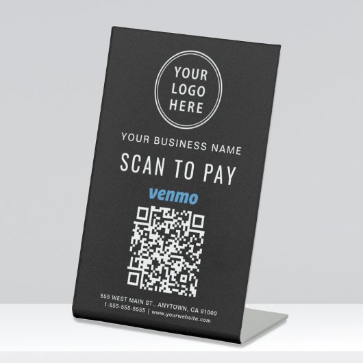 Signe De Table Analyser pour payer Venmo QR Code Logo noir