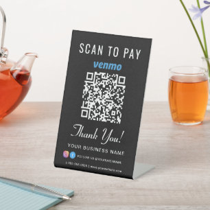 Signe De Table Analyser pour payer Venmo QR Code noir