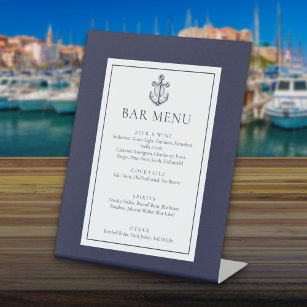 Signe De Table Ancre classique Marine Blue Bar Menu