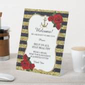 Signe De Table Ancre nautique Gold Black Stripes Mariage Sécurité (In SItu)