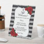 Signe De Table Ancre nautique Silver Black Stripe Mariage sécurit (In SItu)