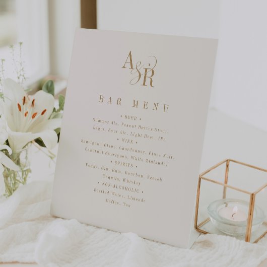 Signe De Table ANDREA Elegant Gold Cream Mariage Bar Menu Sign