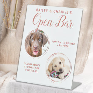 Signe De Table Animaux Mariages Open Bar Dog 2 Photo Rose Gold Bo