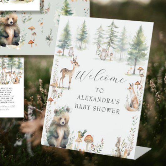 Signe De Table Animaux mignons Bois Forêt Ours Baby shower de cer