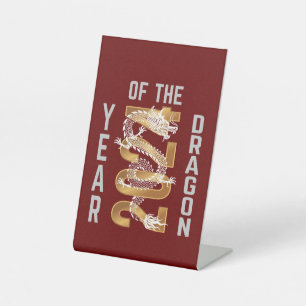 Signe De Table Année du Dragon Année 2024 Blanc Gris Or