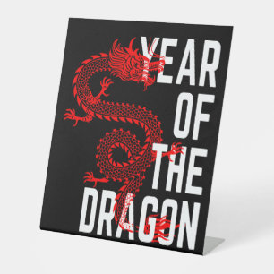 Signe De Table Année du Dragon rouge blanc