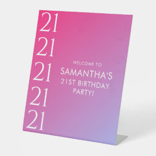 Signe De Table Anniversaire 21 Ans Dégradé Rose Moderne Tendance