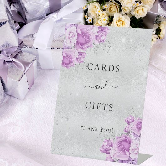 Signe De Table Anniversaire argent rose violet fleurs cartes cade
