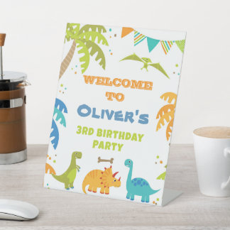 Signe De Table Anniversaire de Dinosaure, enseigne du piédestal d