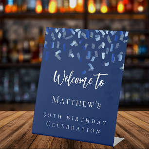 Signe De Table Anniversaire de fête marine bleu bienvenue