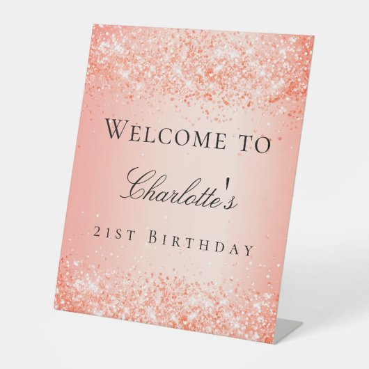 Signe De Table Anniversaire fête orange parties scintillant bienv (Recto)