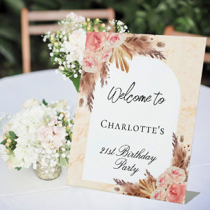 Signe De Table Anniversaire pampas herbe rose or blush arche bien
