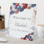 Signe De Table Anniversaire patriotique rouge blanc bleu ballons  (In SItu)