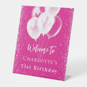 Signe De Table Anniversaire rose ballons blancs bienvenue (Recto)