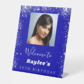 Signe De Table Anniversaire royal bleu argent parties scintillant (Recto)