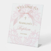 Signe De Table aquarelle arc rose Baptême (Recto)