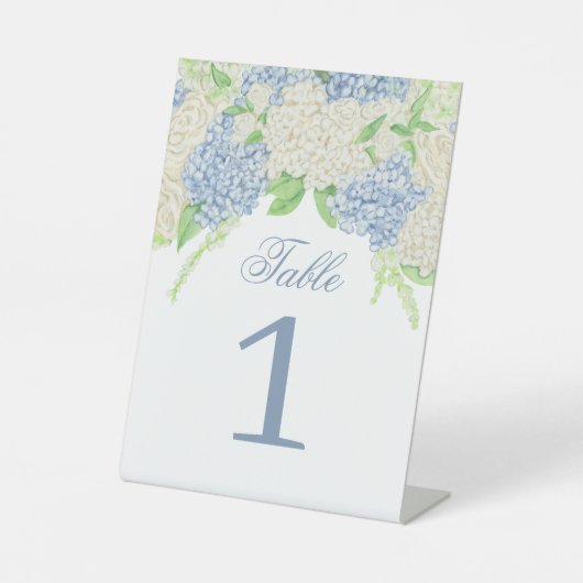 Signe De Table Aquarelle bleu et blanc Mariage Hydrangea (Recto)