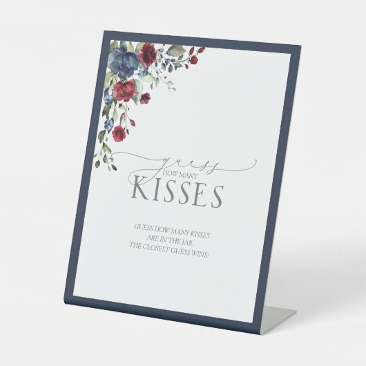 Signe De Table Aquarelle bleu marine Bourgogne Combien de baisers (Recto)