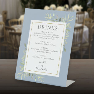 Signe De Table Aquarelle bleu outremer vert Mariage menu boissons