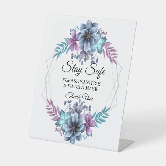 Signe De Table Aquarelle Bleue Et Violet Sécurité Florale (Recto)