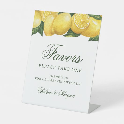 Signe De Table Aquarelle Citron et mariage Feuille Faveurs (Recto)