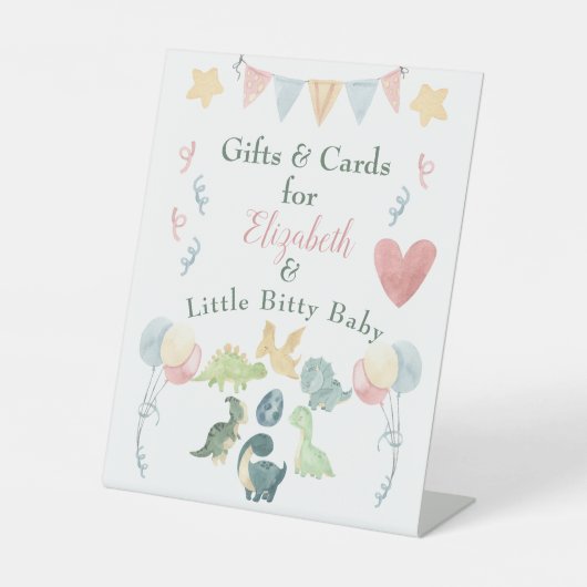 Signe De Table Aquarelle Cute Dinosaur Baby shower rose (Recto)