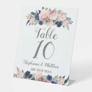 Signe De Table Aquarelle de la marine rose pâle Floral Mariage