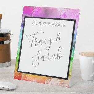 Signe De Table Aquarelle d'encre d'alcool arc-en-ciel