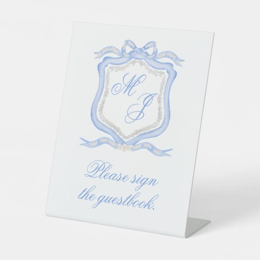 Signe De Table Aquarelle Designer Blue Monogram Crest Mariage (Recto)