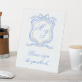 Signe De Table Aquarelle Designer Blue Monogram Crest Mariage (In SItu)