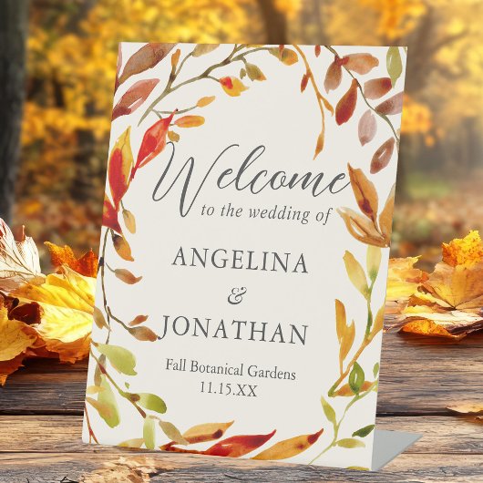 Signe De Table Aquarelle en gras - Feuilles d'automne Mariage