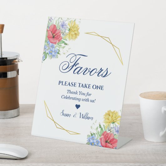 Signe De Table Aquarelle été Fleurs sauvages Bouquet Faveurs (In SItu)